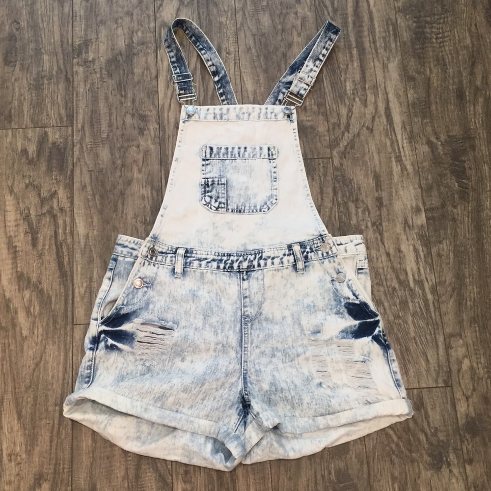 Light Denim Overall Shorts